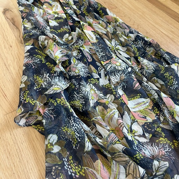TANYA TAYLOR blaire midi dress linen-silk floral ruffle flutter faux wrap size 6 - Picture 12 of 16